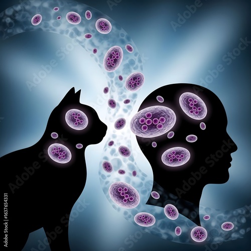 Parasites Transferred Between Cat and Person Silhouette Representing Transmission of Toxoplasmosis