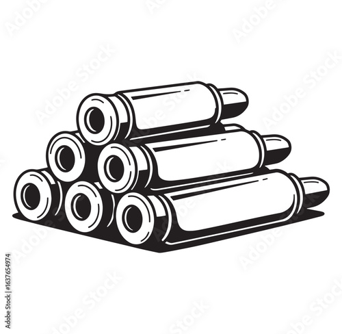 Stacked black and white ammunition depicting bullets for firearms and weapons concepts