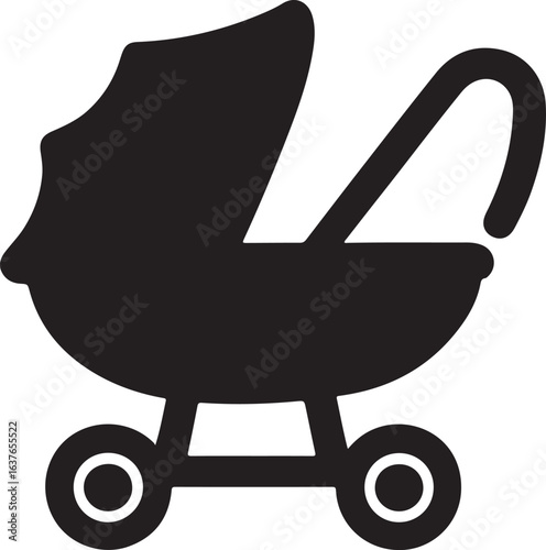 Silhouette Style Vector Baby Stroller Logo Design Icon – Minimal Infant Carriage Symbol for Parenting, Childcare, Nursery, Family Brand Identity, Monochrome Pram Graphic Illustration