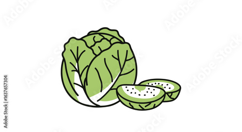 Fresh and appetizing: a vibrant green cabbage with sliced halves.