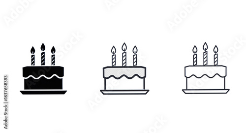 Birthday Cake Icons Black, Gray, Outline Styles for Download