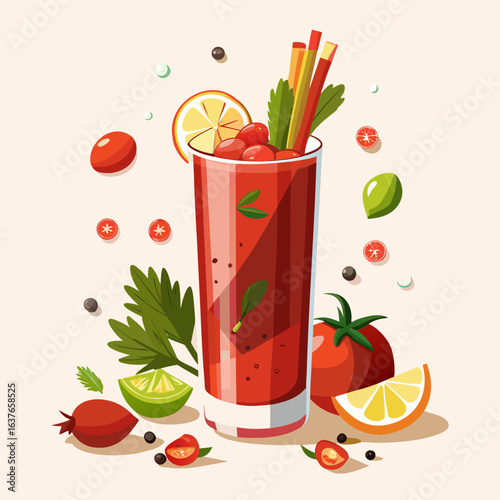 Bloody Mary Cocktail Garnish Vector Isolated on White Background