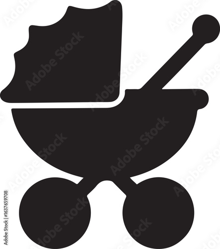 Silhouette Style Vector Baby Stroller Logo Design Icon – Minimal Infant Carriage Symbol for Parenting, Childcare, Nursery, Family Brand Identity, Monochrome Pram Graphic Illustration