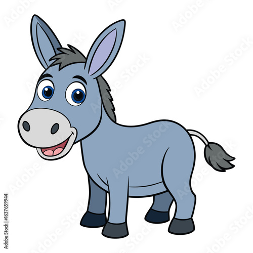 A cute cartoon donkey standing on a white background