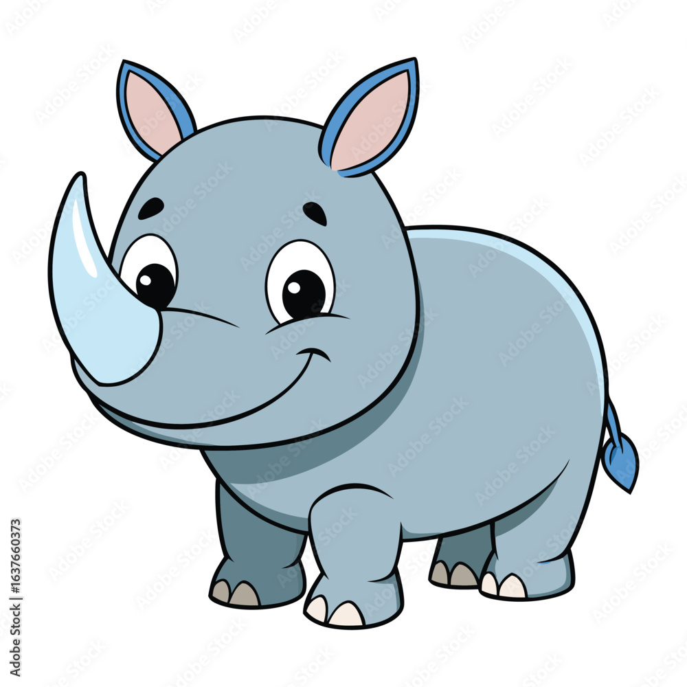 Naklejka premium Cute cartoon rhinoceros isolated on white background