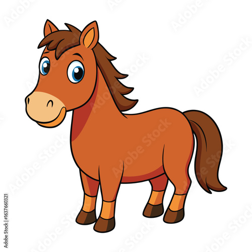 Cute cartoon brown horse isolated on white background