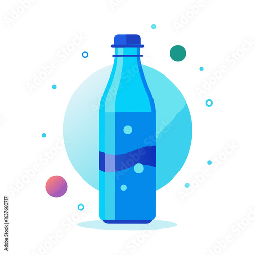 Sparkling Water Bottle Vector with Gradient Bubble Rings Isolated on White