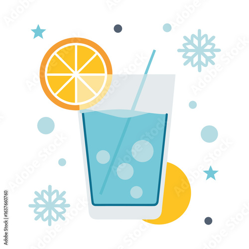 Minimalist Frosty Lemon Drink Vector with Snowflake Accents Isolated on White