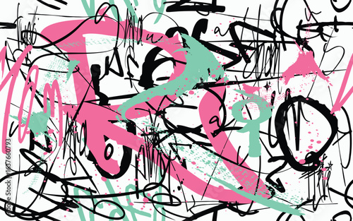 Vector fashion graffiti. Revolutions Hand drawing retro style font texture, design elements in black, white, blue, pink.eps8