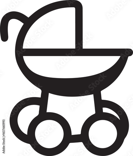 Silhouette Style Vector Baby Stroller Logo Design Icon – Minimal Infant Carriage Symbol for Parenting, Childcare, Nursery, Family Brand Identity, Monochrome Pram Graphic Illustration