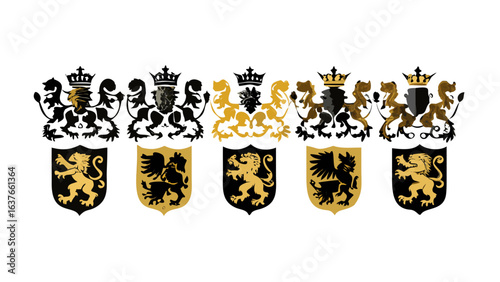 Heraldic lion rampant crests and crowns shield coat of arms family crests royalty heraldry design art