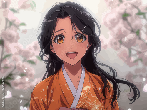 A young woman with striking black hair and large eyes gazes intently at the camera, her features capturing attention. Her expressive eyes draw the viewer in, conveying depth and emotion.