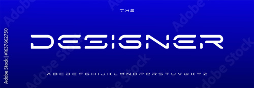 Futuristic geometric alphabet, rounded wide sans serif letters, cyber techno font, innovative technology typeface for cutout modern logo, digital typography, scifi typographic design. Vector typeset.