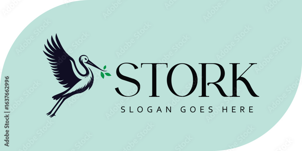 Fototapeta premium Stork logo vector illustration. flying stork logo template, Beautiful flying bird on white background