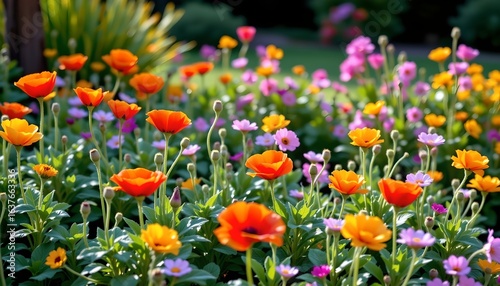 Vibrant Flower Garden Soft Morning Light