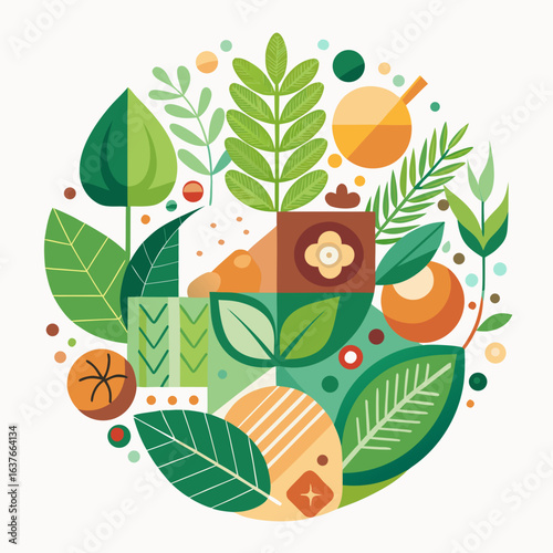 Geometric Vegan Ingredients Vector Flat Design Isolated on White