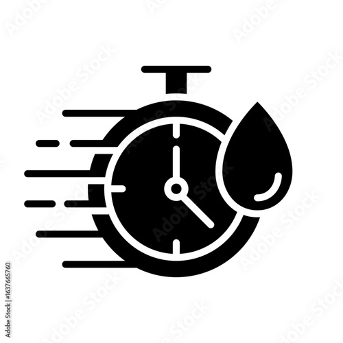 Quick dry icon set. Quick and fast clock dry wet clothes symbol. Fast drying formulation. Quick dry label product packaging design, logo, badge, circle, water drop, flat vector, isolated illustration.