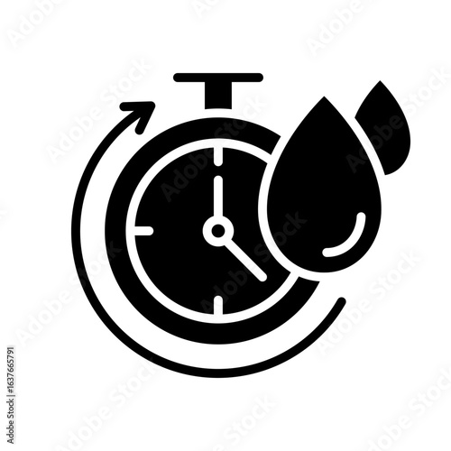Quick dry icon set. Quick and fast clock dry wet clothes symbol. Fast drying formulation. Quick dry label product packaging design, logo, badge, circle, water drop, flat vector, isolated illustration.