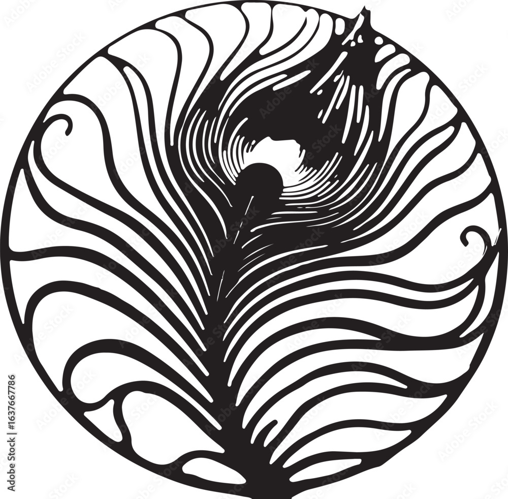 Obraz premium Exquisite Peacock Feather Silhouette Vector Set.