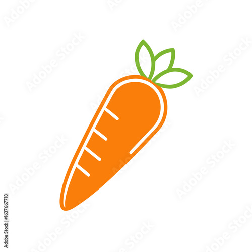 Vector art of orange carrot with green leaves isolated on white background
