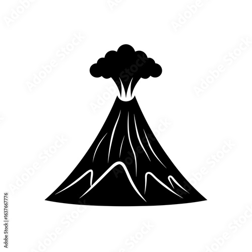 Volcano erupting icon on transparent background silhouette