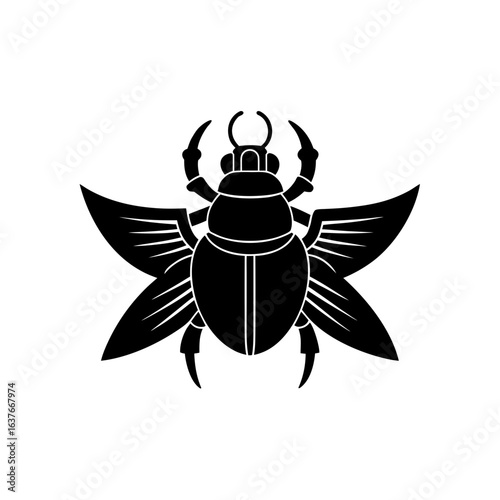 Winged scarab beetle on transparent background silhouette
