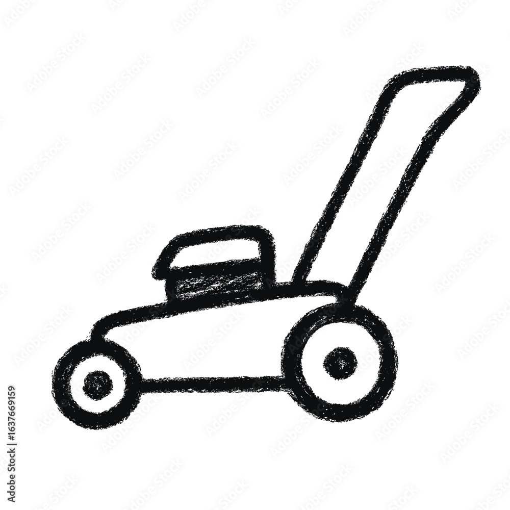 Naklejka premium Lawn mower sketch in black and white outline style 