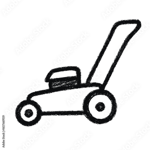 Lawn mower sketch in black and white outline style  