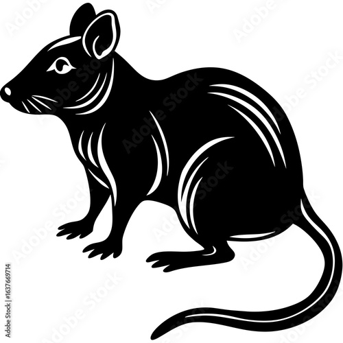 Stylized black rat silhouette with white details