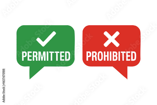 Permitted and Prohibited Signs Illustration with Green Check and Red Cross Symbols for Regulations and Compliance