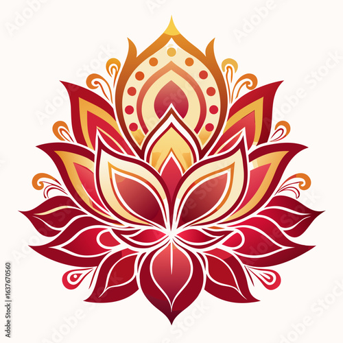 Ornate Golden Crimson Lotus Vector for Mahayana New Year