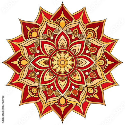 Golden Red Mahayana Buddhist Mandala Vector Sacred Lotus Ornament