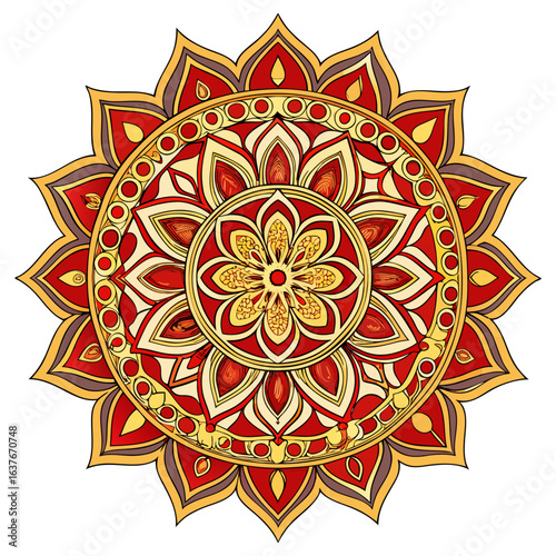 Golden Red Mahayana Buddhist Mandala Vector Sacred Lotus Ornament