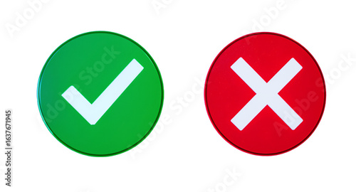 Green Check Mark and Red X Decision Making Symbols, Right or Wrong Choice Indicators