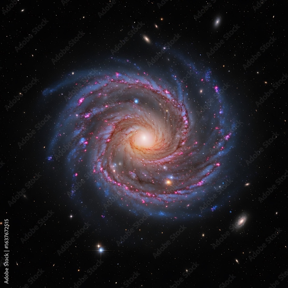Fototapeta premium Majestic Spiral Galaxy with Pink and Blue Nebulae in Deep Space