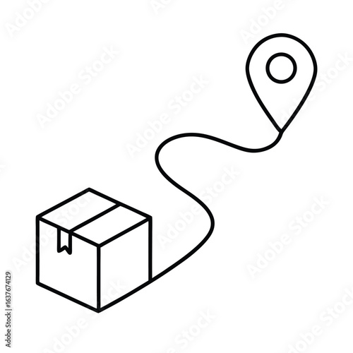 delivery route package icon, outline vector of parcel with route path or map pin for shipment tracking, logistics planning, and courier apps
