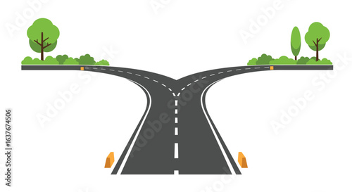 Road Forking in Two Directions with Trees Illustration silhouette