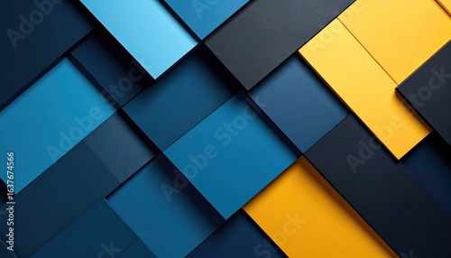 Dynamic geometric shapes composition in blue and yellow color palette abstract digital art modern environment aesthetic viewpoint