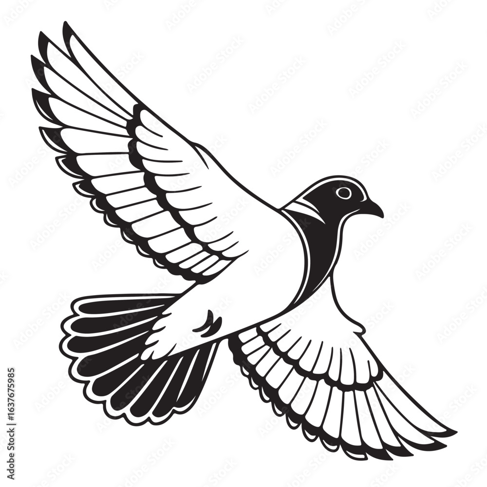 Obraz premium A vector illustration of a white dove flying with wings spread, symbolizing peace and freedom