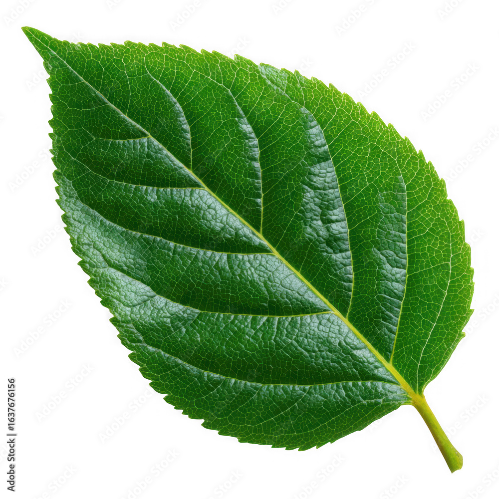 Obraz premium Vibrant green leaf with detailed veins isolated on transparent background