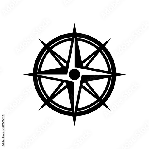 Simple compass rose on transparent background silhouette