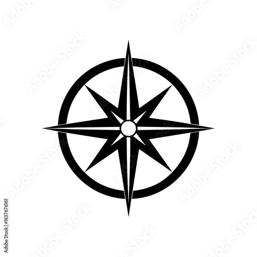 Black compass in circle on transparent background silhouette