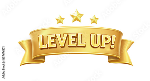 Level Up! Gold Ribbon Achievement Badge - Celebrate Success with Premium Graphic