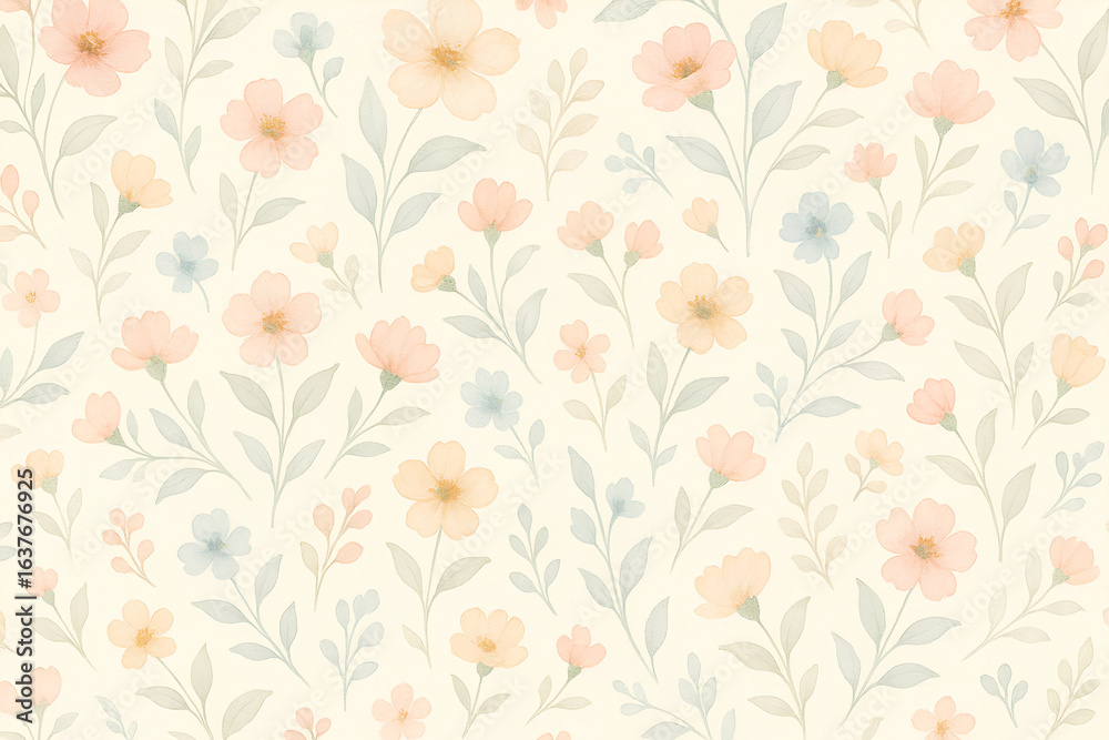 Obraz premium Delicate pastel floral design with soft pink and blue flowers