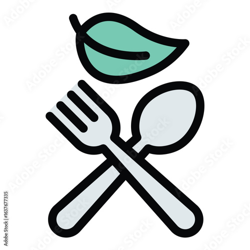 Vegan icon flat line style illustration representing plant-based lifestyle and animal-free products suitable for food packaging wellness apps and sustainable living projects