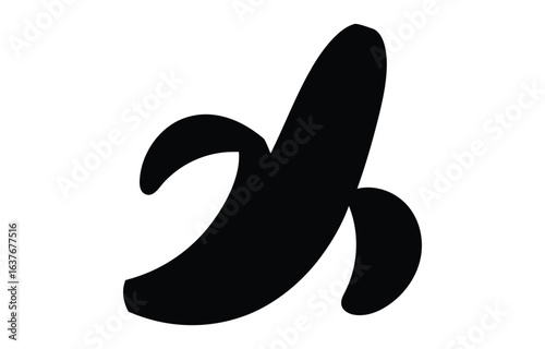 Peeled banana black silhouette, Banana icon. Banana fruit silhouette vector