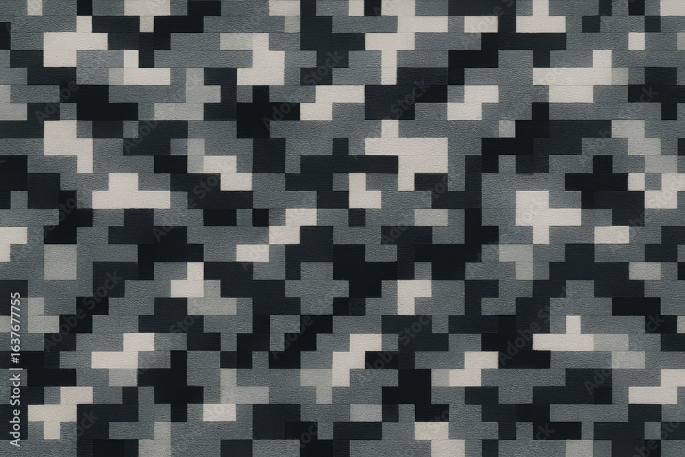 Fototapeta premium Black and white urban camouflage with bold and abstract pixelated pattern