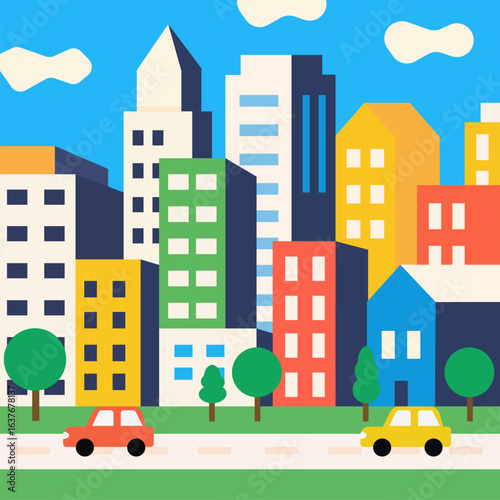 Colorful Urban Buildings City Skyline