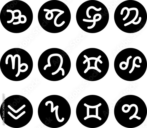Astrology Zodiac Signs in Black Circles
