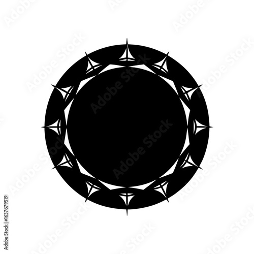 Black spiked circle art on transparent background silhouette